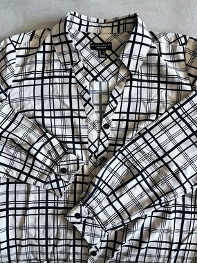 Susan Graver WEEKEND Black & Beige Windowpane Button-Down Shirt